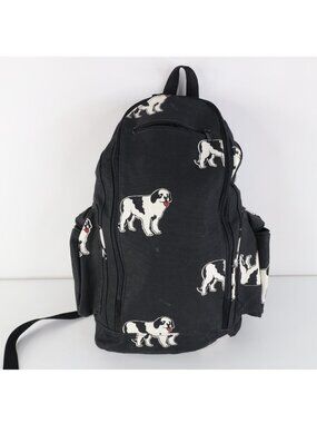 Vtg 90s Y2K Big Dogs All Over Print Dog Canvas Backpack Book Bag Carry On Black